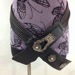 Black Braided Rhinestone Embellished Belt 28”-35”